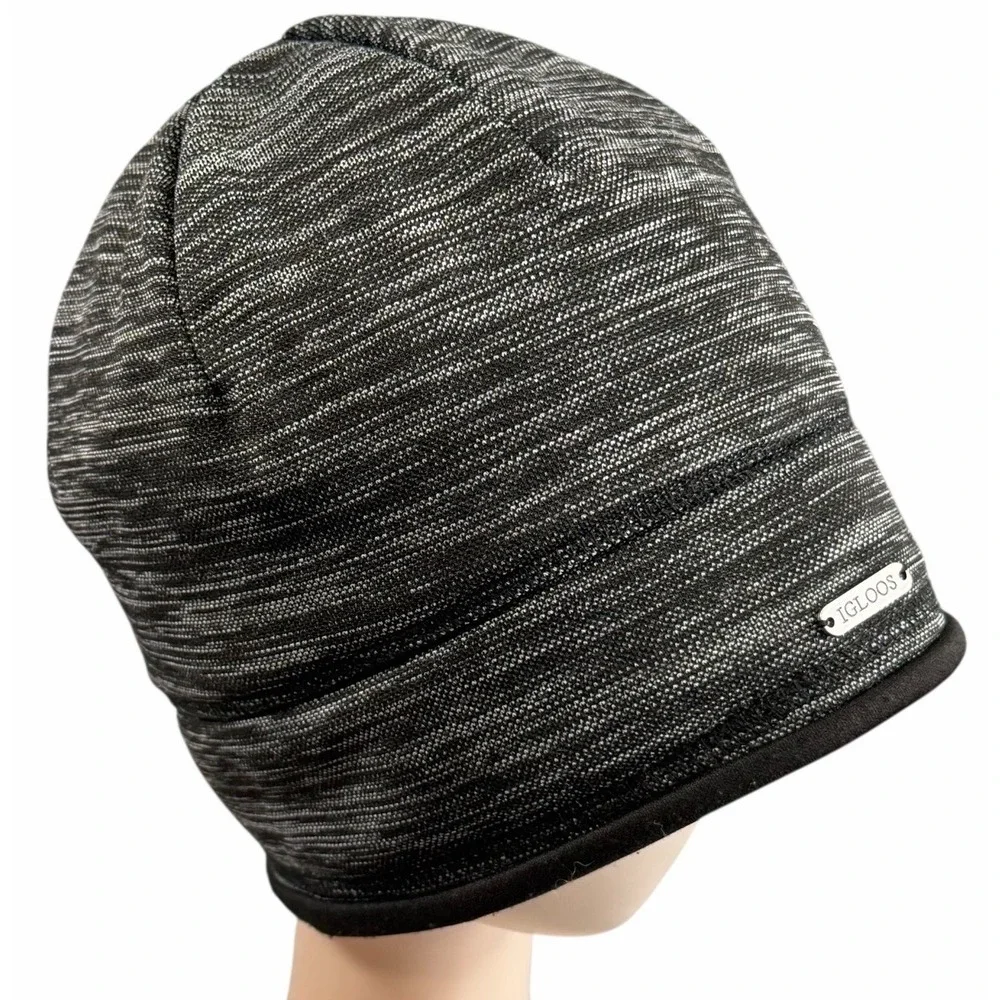 Igloos Black & Grey Men's Winter Snow Ski Beanie Hat Cap  Fleece Lining OSFA